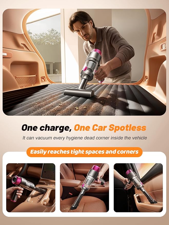 DRFLASH Car Vacuum, 16000PA Strong Suction Handheld Vacuum Cordless, 6-in-1 Portable Mini Car Vacuum Cleaner with LED Light, Type-C Fast Charging, Small Handheld Vac for Car Interior, Pet Hair, Home