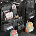 2 Pack Universal Premium Leather Foldable Car Backseat Organizer with Table Tray, Seat Back Protector with Touch Screen Pad Phone Holder, Car Storage Pockets Tissue Box with School Bags Hooks