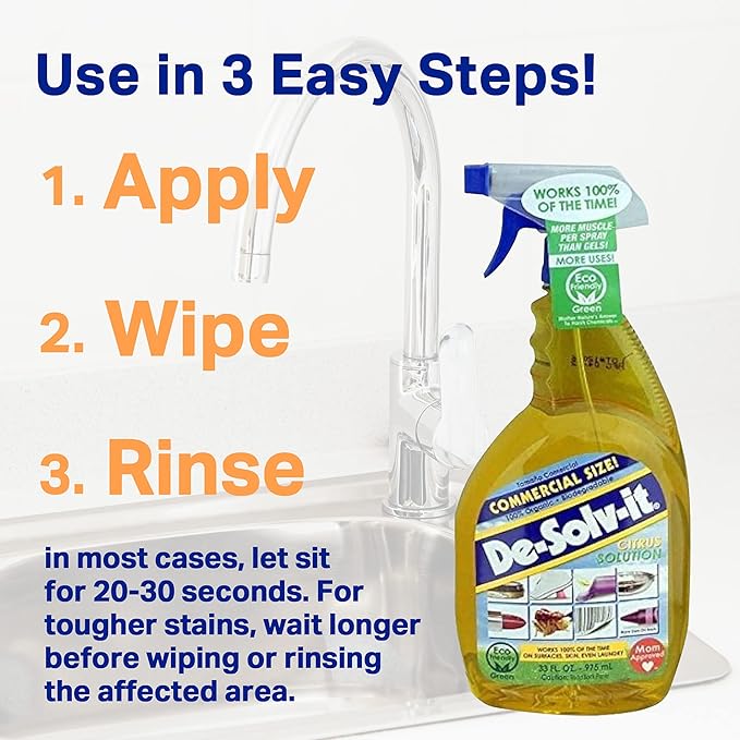 Orange-Sol De-Solv-It Citrus Solution – Multi-Surface Cleaner & Degreaser, Removes Sticky Residue, Oil & Grease, 33 oz (Pack of 2)