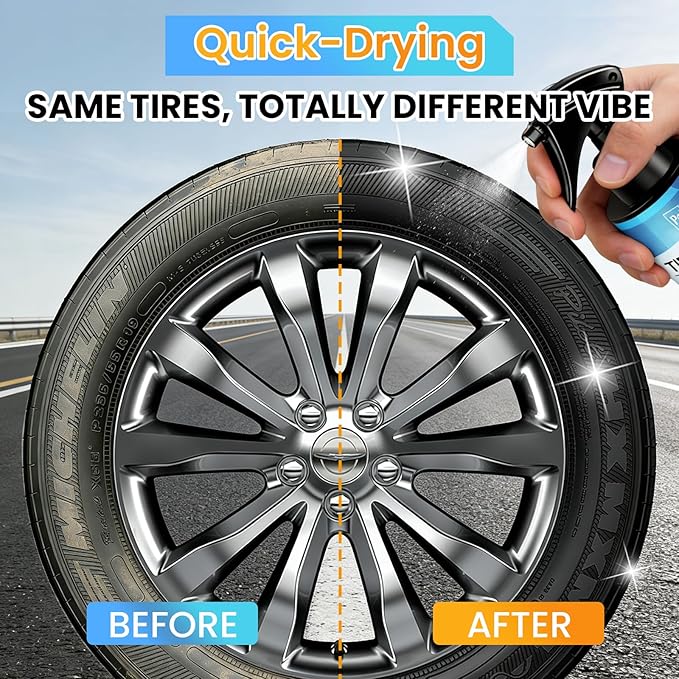 Deep Black Tire Shine Spray – Non-Greasy, No-Sling Tire Dressing Long-Lasting Hydrophobic & UV Protection Formula for Car, Truck, SUV & Motorcycle – 100ml/3.4oz