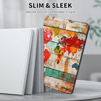 for Kindle 10th Generation Case 2019 Released 6",PU Leather Cute Slim Folio Adjustable Stand Smart Cover with Auto Wake/Sleep Case for 6 Inch Kindle 10th Gen 2019,Wood World Map