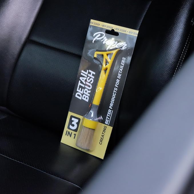 Ultra Soft Boars Hair Detailing Brush, 3 in 1 Patent Pending Design, Detail Automotive Interior or Exterior, get Professional Results with Proper Detail Brushes Car Detailing