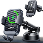 Wireless Car Charger with Phone Holder Mount, 15W Fast Charging Auto Clamping Phone Holders for You Car Windshield Dashboard Air Vent Accessories for iPhone, Samsung Galaxy (Black)