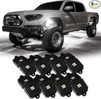 OPT7 Photon Pure White LED Magnetic Rock Lights - 8 Pods w/Mahnet Mounts - Wide Angle Underglow Lighting Kit, IP68 Waterproof for Offroad Jeep RZR ATV UTV SUV - Truck Decorations