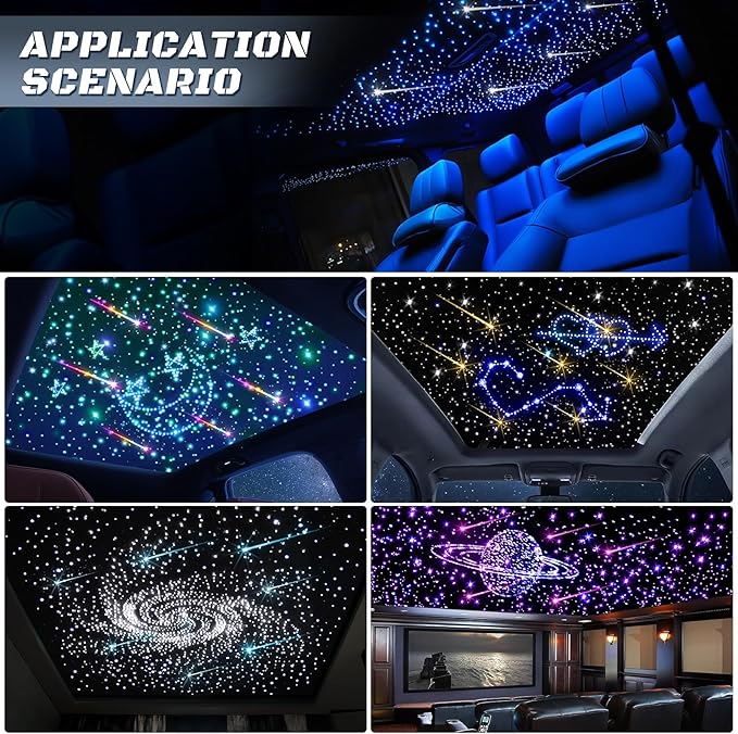 Split Car Starlight Headliner Kit, 4 Colors 12W Meteor Fiber Optic Starlight Kit, 500pcs*0.02in*9.8ft+240 RGBW Sound Activate Shooting Star Lights for Ceiling Car Roof/Home Decor