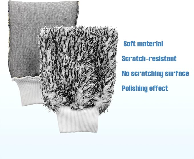 HARFINGTON Microfiber Car Wash Mitts 10" x 8" Scratch Free Wash Gloves Absorbent Double Sided Plush Cleaning Drying Mitts for Car Washing Home Clean Black White
