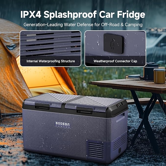 BODEGACOOLER 12 Volt Car Refrigerator, 79QT(75L) IPX4 Waterproof Electric Cooler, RV Car Fridge Dual Zone APP Control with 12/24V DC 110-240V AC, -4℉~68℉, Portable Freezer for Truck RV Camping, Travel