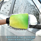 Qilmy Green Gradient Pattern Microfiber Chenille Car Wash Sponge Scratch Free Car Wash Mitt Absorbent Mitt Sponge for Trucks SUVs Car Washing Home Cleaning, Large