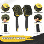 Wheel and Tire Brush Detailing Kit, Soft Rim Brush & Stiff Tire Brush with Silicone Bumper Guard, Non-Slip Ergonomic Handle Car Wash Set for Alloy Wheels, Fenders, Mats
