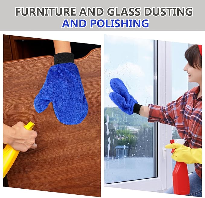 Teenyyou 6 Pcs Microfiber Dusting Mitt Car Wash Mitts Cleaning Glove with Thumb Reusable Terry Dusting Gloves with Elastic Wrist Cuff for Car Wheel Plants House Kitchen(Royal Blue,9.84 x 7.87 Inch)