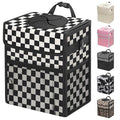 Capolo Car Trash Can with Lid, Leakproof Car Trash Bag Hanging Waterproof Automotive Garbage Can with Storage Pockets Mini Vehicle Trash Bin for Back/Front Seat(Black Checkerboard,3 Gallon)