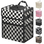 Capolo Car Trash Can with Lid, Leakproof Car Trash Bag Hanging Waterproof Automotive Garbage Can with Storage Pockets Mini Vehicle Trash Bin for Back/Front Seat(Black Checkerboard,3 Gallon)