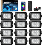 MICTUNING Q1 RGBW LED Rock Lights, APP & Remote Dual Control, 12 Pods Pure Color Underglow Neon Lighting with Wiring Switch Kit for Trucks Cars ATV UTV Golf Carts (2 Year Warranty)