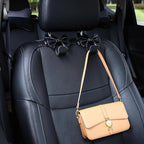 Car Purse Hook, Cute Bow Hooks for Headrest - Leather U-Shaped Purse Holder for Car, Flexible Seat Back Organizer & Durable Vehicle Accessories for Bags, Coats & More (Black-2 Pack)