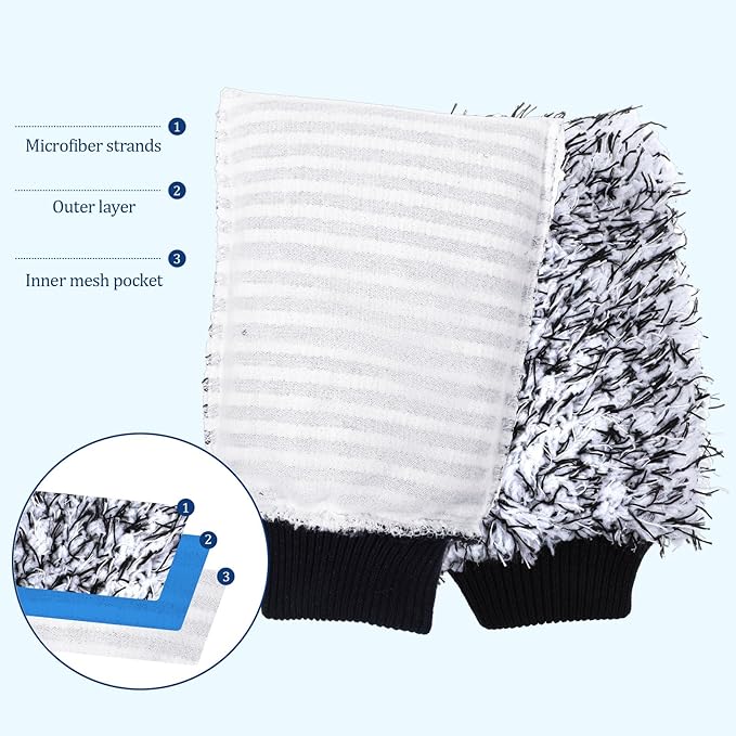 12 Pcs Microfiber Car Wash Mitts, Scratch Free Ultra Absorbent Car Sponge Glove Cleaner Wash Mitts for Cars Wheel Trucks Home Cleaning
