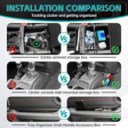 4PCS Center Console Organizer Combo Kit Compatible with 2018-2023 Jeep Wangler JL JLU 4xe Rubicon Sahara & Gladiator JT Accessories, Armrest Storage Box Set & Grab Bar Tray & Gear Shift Tray