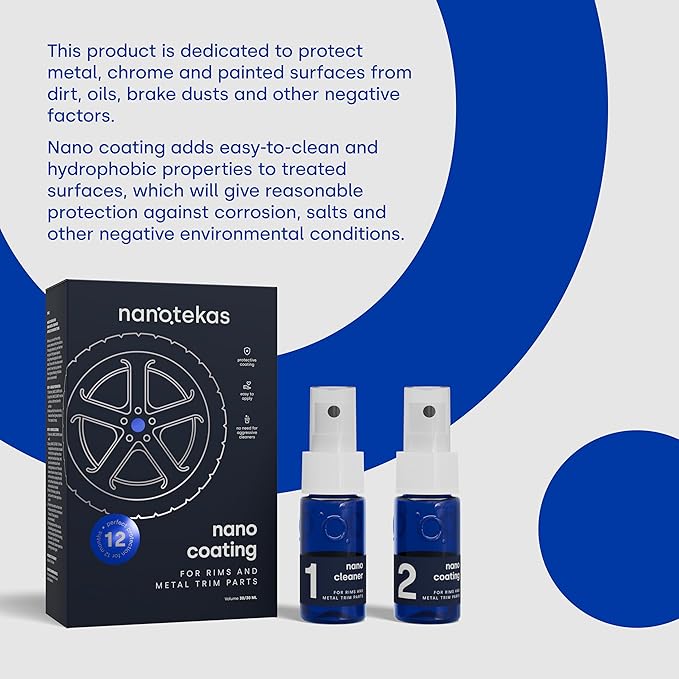 Nano Ceramic Coating for Cars - Rim and Metal Trim Ceramic Coating Kit. Easy to Use Wheel Ceramic Coating Suitable for All Rim Types - Brake Dust Repellent for Cars & Motorbikes