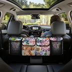 Highland Cow Car Trunk Organizer with Lid Boho Mandala Floral Blossom Large Capacity Backseat Hanging Organizer for Grocery Cargo