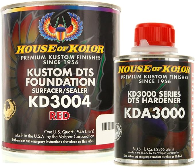 House of Kolor Quart Kit Red Color Kd3000 DTS Surfacer/Sealer W/Hardener