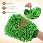 HARFINGTON 2pcs Chenille Microfiber Car Wash Mitts 9.8" x 7.9" Scratch Free Wash Gloves Absorbent Double Sided Plush Cleaning Drying Mitts for Car Washing Home Clean, Green