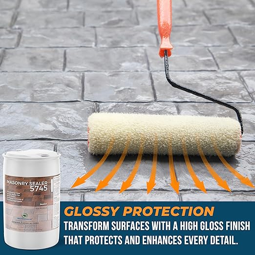 DeckGeneral High Gloss Masonry Sealer 5745 - Heavy Duty Outdoor Concrete Sealer - Multi-Purpose Acrylic-Based Waterproof Coating for Bricks, Mortar, Patio, Stairs, Walls, Pavement Etc. - 55 Gallon