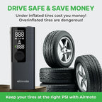 Airmoto Tire Inflator Portable Air Compressor - Air Pump For Car Tires with Digital Pressure Gauge, LED Light and Auto Shut-Off Function - Cordless Pump for Car, Motorcycle, Bicycle, Ball