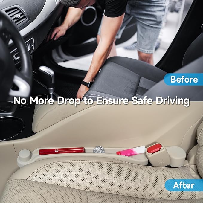 Givifive Car Seat Gap Filler Set of 2, 3IN1 Seat Side Gap Filler Plug with Storage Slot & Hook Function, Soft Foam Universal Fit Car SUV Truck Fill Gap Between Seats Console Organizer（Narrow Ivory）