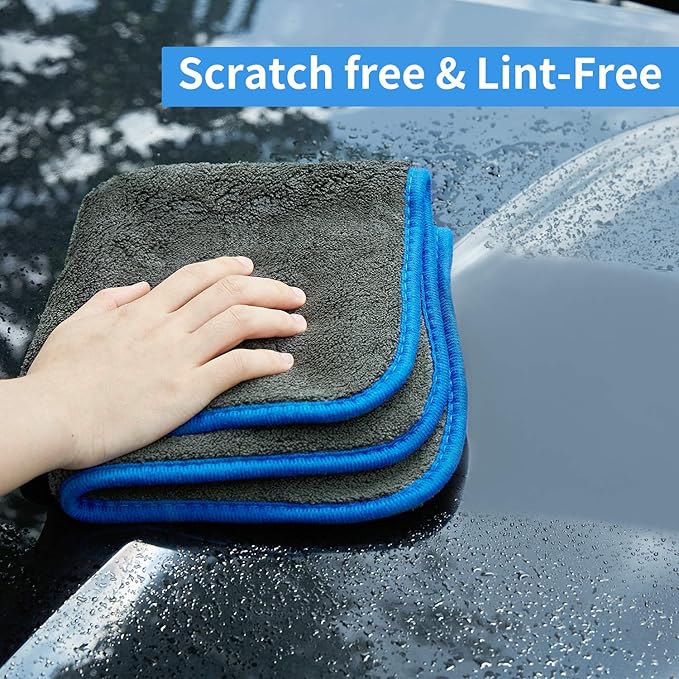 BMLEI Microfiber Car Cleaning Cloths,1200 GSM Ultra Thick Microfiber Towels for Cars, Soft Car Drying Towel for Washing, Polishing and Auto Detailing 16'' x 16'' (3 Pack)