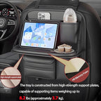 2 Pack Universal Premium Leather Foldable Car Backseat Organizer with Table Tray, Seat Back Protector with Touch Screen Pad Phone Holder, Car Storage Pockets Tissue Box with School Bags Hooks
