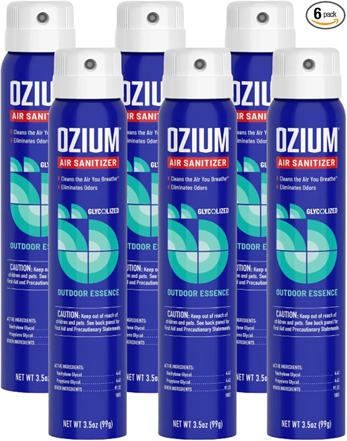 Ozium 3.5 Oz. Air Sanitizer & Odor Eliminator for Homes, Cars, Offices and More, Outdoor Essence Scent, 6 Pack