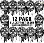 Chemical Guys Car Fresheners, Hanging Air Freshener, Black Frost Scent 12 Pack, Great for Cars, Trucks, SUVs, RVs, Home, Garage, Workspace, Dorm Room & More (4 x 3 Packs)