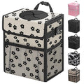 Capolo Car Trash Can with Lid, Leakproof Car Trash Bag Hanging Waterproof Automotive Garbage Can with Storage Pockets Mini Vehicle Trash Bin for Back/Front Seat(Black Flower,2.5 Gallon)