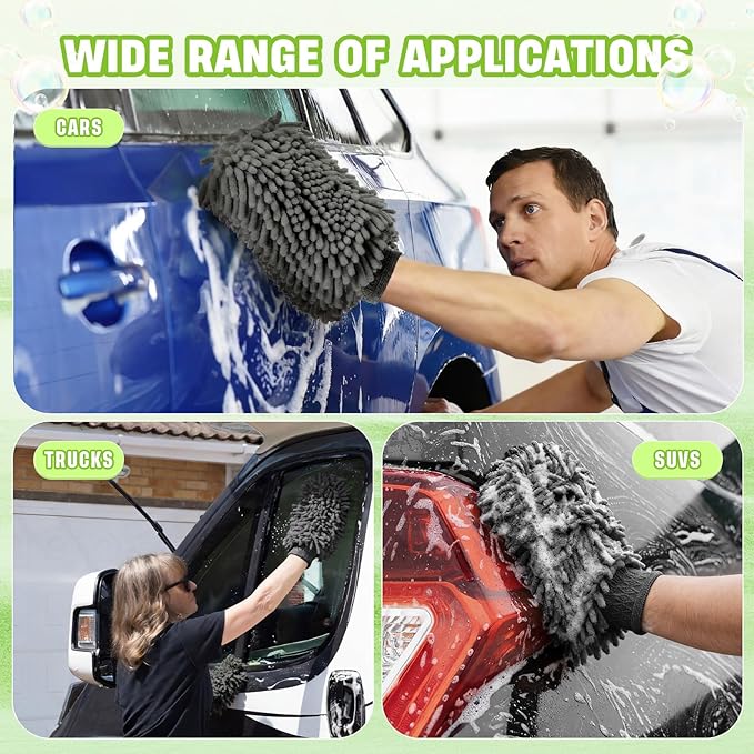 24 Pack Car Wash Mitt Bulk Microfiber, 10'' x 8'' Chenille Car Wash Mitt Gloves, Scratch Free Double Sided No Lint No Marks for Truck SUV and All Vehicle Surfaces (Grey)