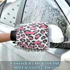 ALAZA Pink Leopard Print Cheetah Car Wash Mitt Scratch Free, 2 Pack Absorbent Microfiber/Chenille Washing & Drying Mitts, M