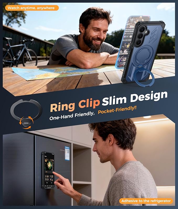 FNTCASE for Samsung Galaxy S26 Case: with [Magnetic Ring Kickstand] [Screen Protector] [Compatible with MagSafe] [Military-Grade Drop Protection] Dual-Layer Protective Textured TPU Phone Cover Blue
