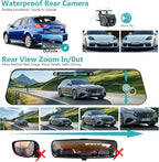 12" 3 Channel 4K Mirror Dash Cam, Sony STARVIS 2 IMX675 Night Vision, BSD Blind Spot Detection, 4K+1080P+2.5K Front Inside Rear View Camera, 5.8GHz WiFi, 24H Parking Mode, 128G Card