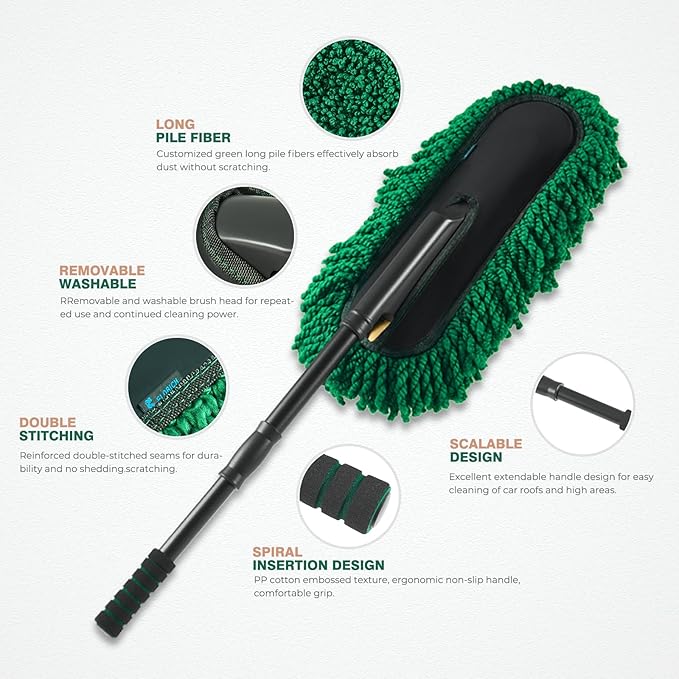 FLORICH Large Microfiber Car Duster Kit, Extendable Car Duster Exterior Scratch Free, Car Cleaning Brush Car Interior Detailing Kit, Car Cleaning Supplies for Cars RV Truck Boat