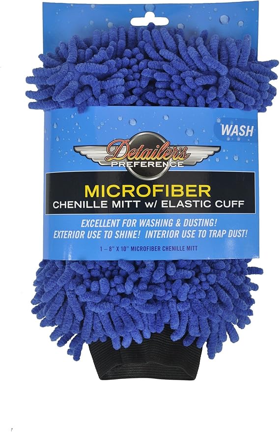 Detailer's Preference Double-Sided Premium Chenille Microfiber Wash Mitt, Wet or Dry, Perfect for Car Washing and Detailing, Absorbent, Scratch-Free, and Lint-Free, Blue