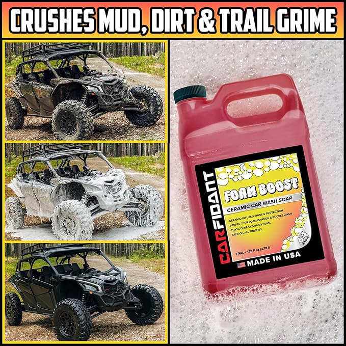 Carfidant Foam Boost Off-Road & ATV Wash Soap – Heavy Duty pH-Balanced Car Wash for Trucks, UTVs, RVs & Dirt Bikes – Quick Rinse, No Residue – Works with Foam Cannons, Guns & Buckets – 64 fl. Oz.