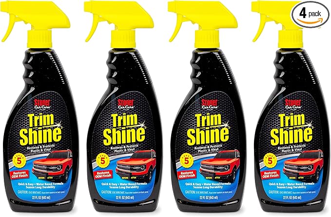Stoner Car Care 92034-4PK Trim Shine – Black Trim and Plastic Restorer for Cars – Vinyl and Plastic Trim Protectant Coating for Interior and Exterior Use – Water-Based Formula – 22 fl oz (Pack of 4)
