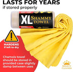 Premium XL Shammy Towel for Car - 2pk (34”x25”) - Super Absorbent Chamois Cloth - Spots & Scratch-Free - Reusable Car Drying Towels