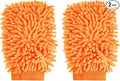 HARFINGTON 2pcs Chenille Microfiber Car Wash Mitts 9.8" x 7.9" Scratch Free Wash Gloves Absorbent Double Sided Plush Cleaning Drying Mitts for Car Washing Home Orange Yellow