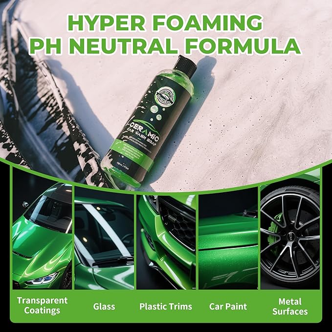 Car Wash Soap for Ceramic Coating 16oz, High Foaming Graphene Shampoo Powerful Cleaner & Protection In One Step, Works with Car Wash Bucket, Foam Cannon & Foam Gun, Safe for Satin & Matte Finish Paint