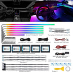 Dreamcolor Acrylic Interior Car LED Strip Light with Wireless APP, RGB 18 in 1 with 175 inches 600 LEDs Fiber Optic Car Ambient Lighting Kits, Dual Zone Sound Active Function LED Strip for Car