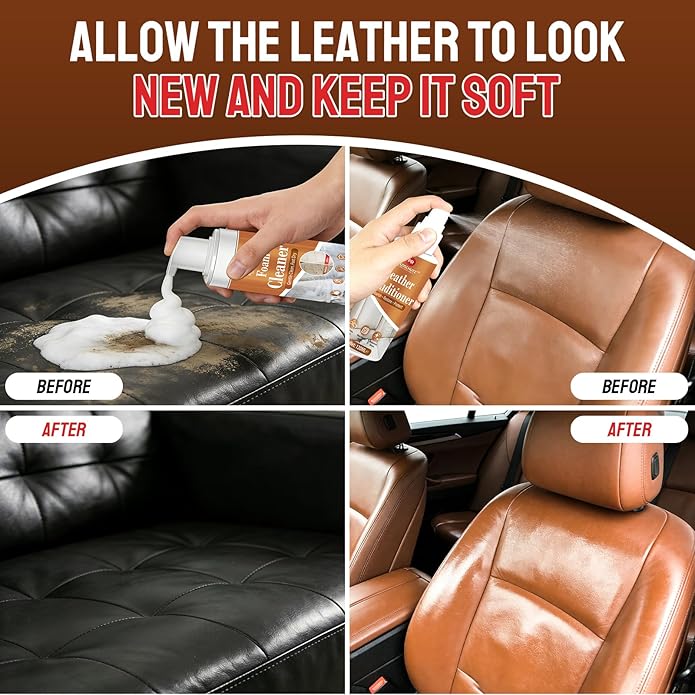 Foam Cleaner and Leather Conditioner Kit Long-Lasting Protection for Leather Car Interior, Furniture, Sofa