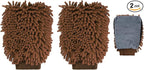 HARFINGTON 2pcs Chenille Microfiber Car Wash Mitts 9.8" x 7.9" Scratch Free Wash Gloves Absorbent Double Sided Plush Cleaning Drying Mitts for Car Washing Home Clean, Brown