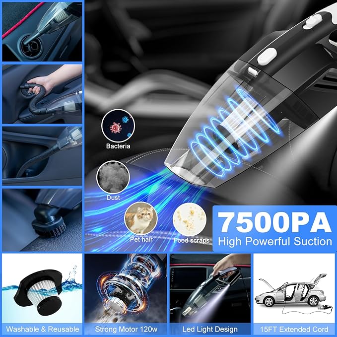 AUTODECO Car Detailing Kit, Car Detailing Brush Set with Vacuum, Bendable Car Wheel Rim Cleaner Brush Set, Car Detailing Brushes, Car Wash Cleaning Tools Kit for Interior, Exterior, Wheels, Blue