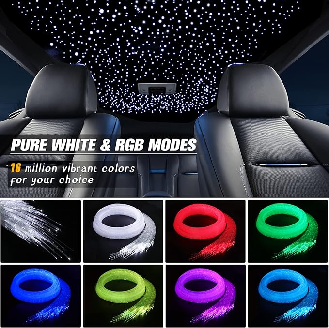 16W Starlight Headliner Kit, Star Lights for Car Roof&Home Decoration, Fiber Cable 570pcs of(0.03+0.04+0.06in)*13.1ft RGBW Star Light Headliner with Bluetooth APP/Remote/Music Mode