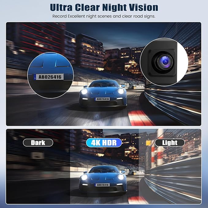 4K Mirror Dash Cam 11.26" Rear View Mirror Front and Rear View Dual Cameras with Night Vision,G-Sensor,Loop Recording,Parking Assistance,APP Control,24H Parking Monitor,Waterproof Backup Camera