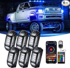 6 Pods 5-Sides Full Angle RGB LED Rock Lights High Brightness 36 Beads RGB 5050 IP68 Waterproof Underglow Multicolor Zone Neon Exterior Rock Lights for 12V Trucks Jeep UTV ATV RZR Offroad Pickup SUV